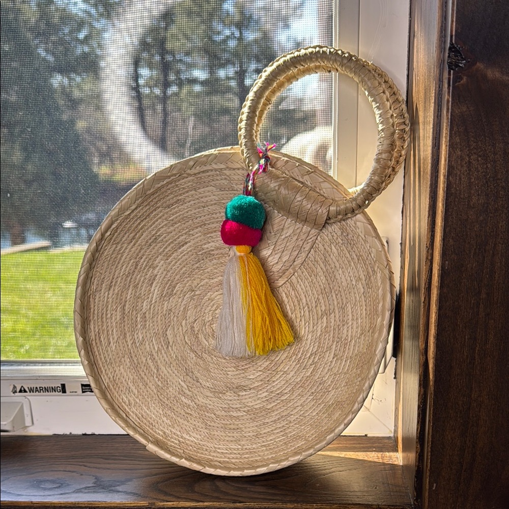 Round Straw Bag with Colorful Tassel